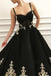 Modest Spapghetti Straps Long Black Prom Dresses With Appliques chp0018