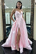 Simple Pink Satin A-line Prom Dresses Party Gown With Pockets chp0025