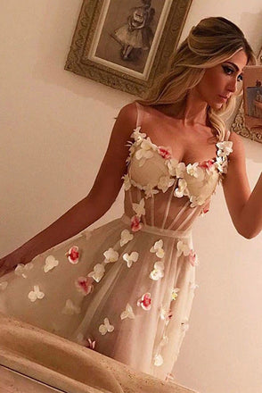 Unique Sweetheart Tulle White Long Prom Dress, White Evening Dress With Hand-Made Flower CHP0097