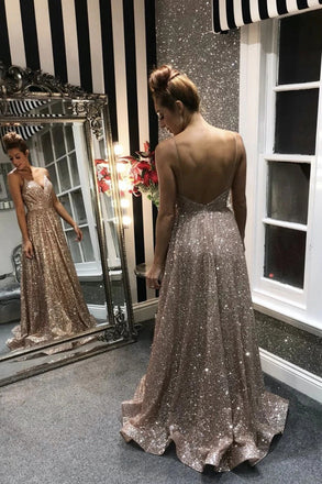 Stunning Formal Evening Gowns, Shiny Spaghetti Straps Long Prom Dresses chp0142