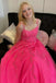 Hot Pink A Line Tulle Lace Appliques Long Prom Dress, Gorgeous Formal Gown CHP0167