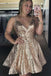 Champagne Sequins A-line Short Homecoming Dress,Mini Prom Dress, Graduation Dresses chh0077