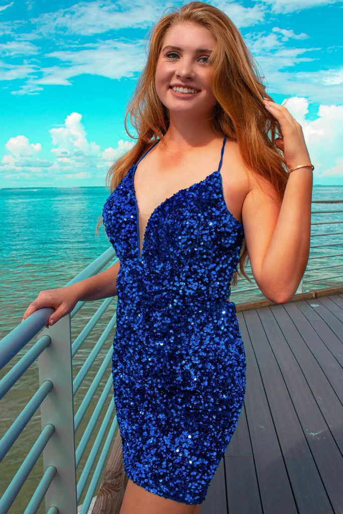 Mermaid Fitted Royal Blue Sequined Short Homecoming Dress,Mini Dress c cherishgirls Mermaid Fitted Royal Blue Sequined Short Homecoming Dress,Mini Dress c cherishgirls