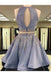 A Line 2 Pieces Beaded Satin Short Homecoming Dresses, Scoop Party Gown chh0082