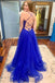 Blue Tulle Long Prom Dress with High Slit,Backless Blue Formal Graduation Evening Dress CHP0148