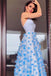 Light Sky Blue Spaghetti Straps Long Prom Gown With Flowers Evening Dress CHP0221