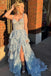 Light Sky Blue Sweetheart Tiered Long Prom Gown With Slit, Evening Dress CHP0222