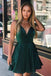 Dark Green Spaghetti Straps V Neck Short Homecoming Dresses,Party Gowns chh0099