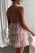 Pink Tulle V Neck Homecoming Dress, Criss-cross Back Hoco Dress chh0142