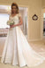 Simple A-Line Short Sleeves Beach Wedding Dresses With Brush Train, Bridal Gown CHW0152