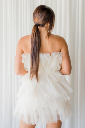 White Strapless Tiered Homecoming Dress With Layers, Party Gown chh0119