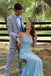Light Blue Mermaid Lace Spaghetti Straps Prom Dresses With Appliques CHP0144