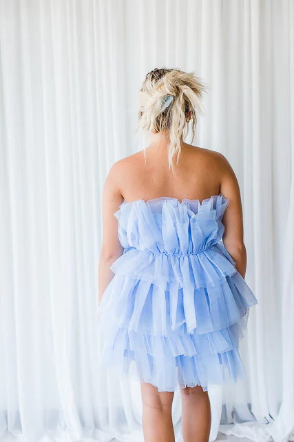 Light Blue Strapless Tiered Homecoming Dress With Layers, Party Gown chh0118