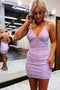 Gorgeous Sequins Backless Bodycon Mini Homecoming Dress, Spaghetti Straps Short Party Dress chh0114
