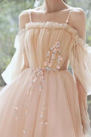 Off-the-Shoulder Pink Tulle Short Homecoming Dress With Applique chh0095
