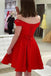 Simple Off the Shoulder Red Homecoming Dress Short Satin Hoco Dress,Party Gowns chh0100