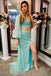 Gorgeous Puffy Sleeves Two Piece Sequin Prom Dress,Elegant Evening Party Gown With Slit CHP0130