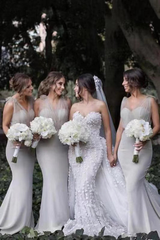 Mermaid Sweetheart Sweep Train Light Grey Bridesmaid Dress,Long Prom Dress chb0029