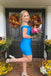 Elegant Blue Short Prom Dresses, Off the Shoulder Bodycon Homecoming Dress chh0131