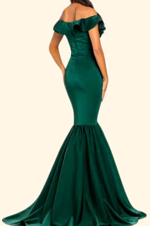 Hot Pink Satin Mermaid Off the Shoulder Prom Dress,Formal Evening Gown CHP0150