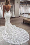 Elegant White Beach Lace Wedding Dresses, Mermaid V Neck Backless Bridal Gown CHW0150