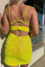 Yellow V Neck Cut Out Bodycon Homecoming Dress, Short Mini Dresses, Hoco Dress chh0140