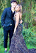 Glitter Black Sequined Mermaid Prom Dress,Sparkly V-neck Party Gown CHP0139