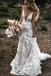 Tulle Lace Mermaid Backless Deep V Neck Wedding Dresses, Ivory Bridal Gown CHW0133