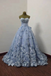 Gorgeous Blue Tulle Long Prom Dress With  Applique, Evening Dress CHP0184