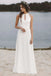 Simple A Line White Lace Wedding Dress With Sweep Train,Backles Long Beach Wedding Dress CHW0131