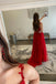Elegant A-line Red Lace Spaghetti Straps Prom Dresses With Applique,Party Gown With Slit chp0131