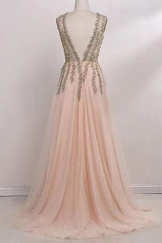 Princess V Neck Beading Tulle Prom Dress,Formal Dress,,Formal Evening Gown CHP0161