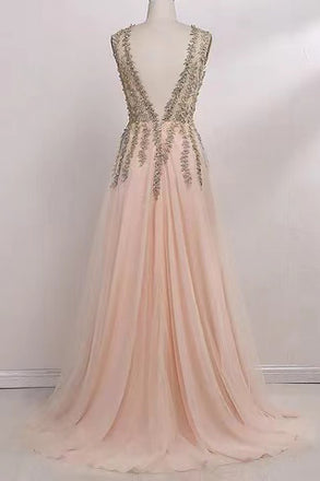 Princess V Neck Beading Tulle Prom Dress,Formal Dress,,Formal Evening Gown CHP0161