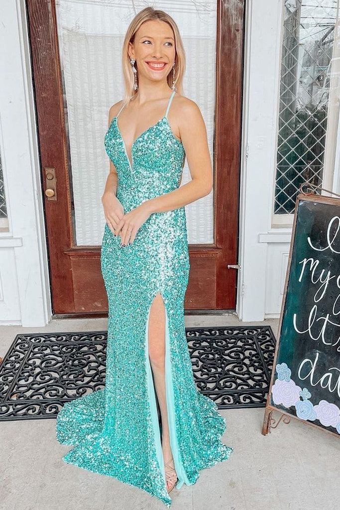 Sequins Spaghetti Straps Mermaid Long Prom Dresses, Backless Evening G cherishgirls Sequins Spaghetti Straps Mermaid Long Prom Dresses, Backless Evening G cherishgirls