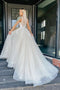 A Line V-neck Lace Wedding Dresses,Long Tulle Beach Bridal Gown With Appliques CHW0045