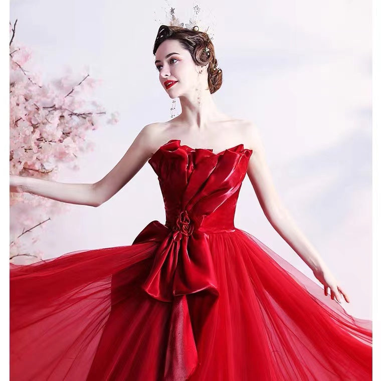 New Arrival A Line Strapless Bowknot Long Formal Prom Dress, Charming Evening Party Dress CHP0068