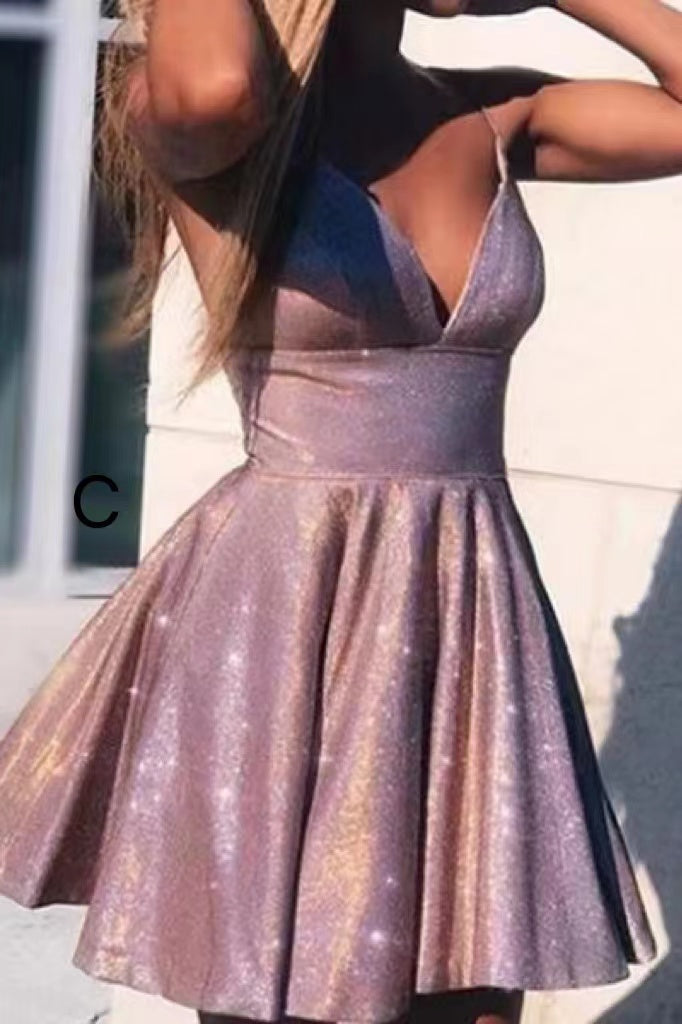 Green Spaghetti Straps V Neck Short Formal Homecoming Dresses, Mini Prom Gown CHH0096