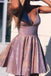 Green Spaghetti Straps V Neck Short Formal Homecoming Dresses, Mini Prom Gown CHH0096