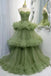 Princess Green Tulle Spaghetti Straps Lace up Prom Dresses With Layers, Sweetheart Formal Gown CHP0166