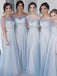 Light Blue Cheap Bridesmaid Dresses, New Style Tulle Long Wedding Party Dress chb0018
