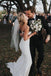 Spaghetti Straps Mermaid Backless V-Neck Beach Wedding Dresses, Long Bridal Gown CHW0143