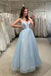 Sparkly A-Line Spaghetti Straps Light Blue Long Prom Dresses Evening Party Dresses CHP0070