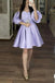 Purple Satin Off-the-Shoulder Short Homecoming Dresses,Short Prom Gowns With Belt chh0088