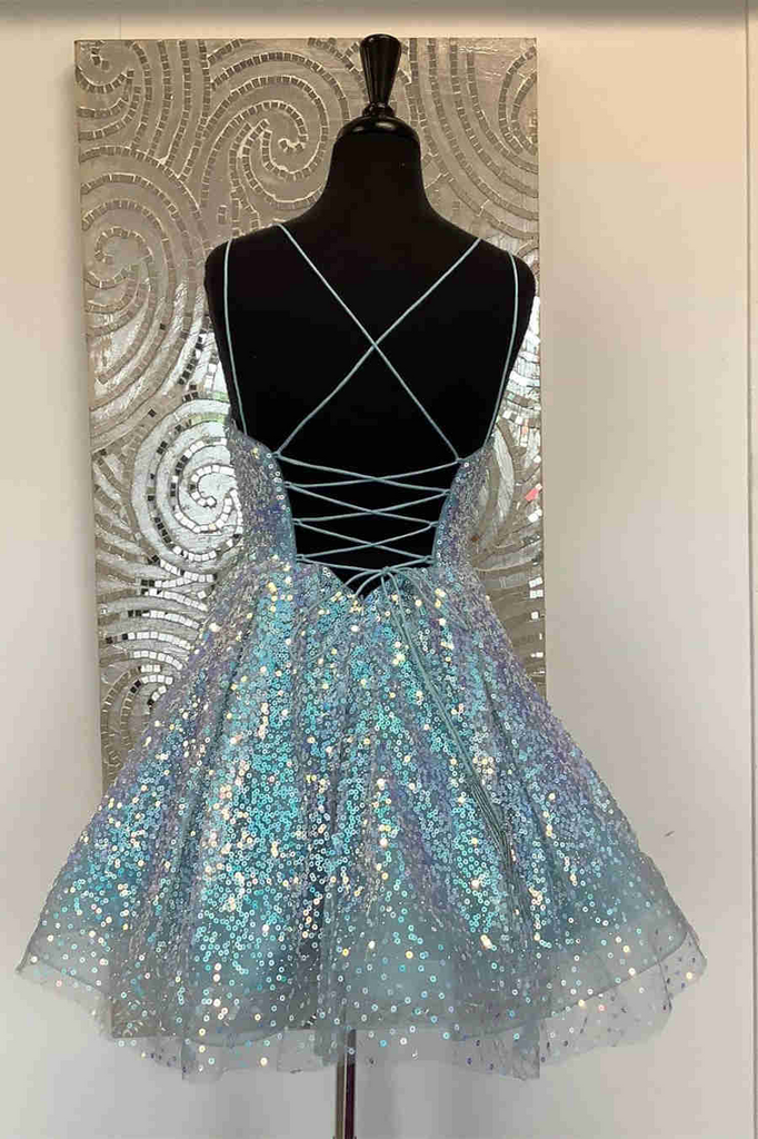 Sparkly A-line Light Blue Sequins Short Party Dress,Mini Prom Dress, G cherishgirls Sparkly A-line Light Blue Sequins Short Party Dress,Mini Prom Dress, G cherishgirls