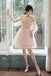 Off-the-Shoulder Pink Tulle Short Homecoming Dress With Applique chh0095