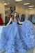 Princess Blue Tulle Strapless Lace up Prom Dresses With Layers, Sweetheart Formal Gown CHP0172