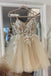 Champagne Tulle Lace Short Homecoming Dresses, A-Line Graduation Dresses With Applique chh0086