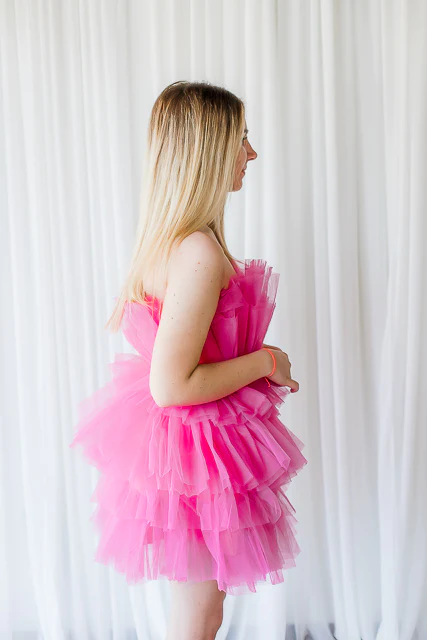 Hot Pink Strapless Tiered Homecoming Dress With Layers, Party Gown chh0117