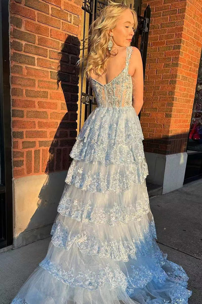 Light Sky Blue Sweetheart Long Prom Gown With Slit, Evening Dress CHP0222