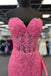 Hot Pink Mermaid Lace Prom Dresses With Appliques, Formal Evening Dresses CHP0218